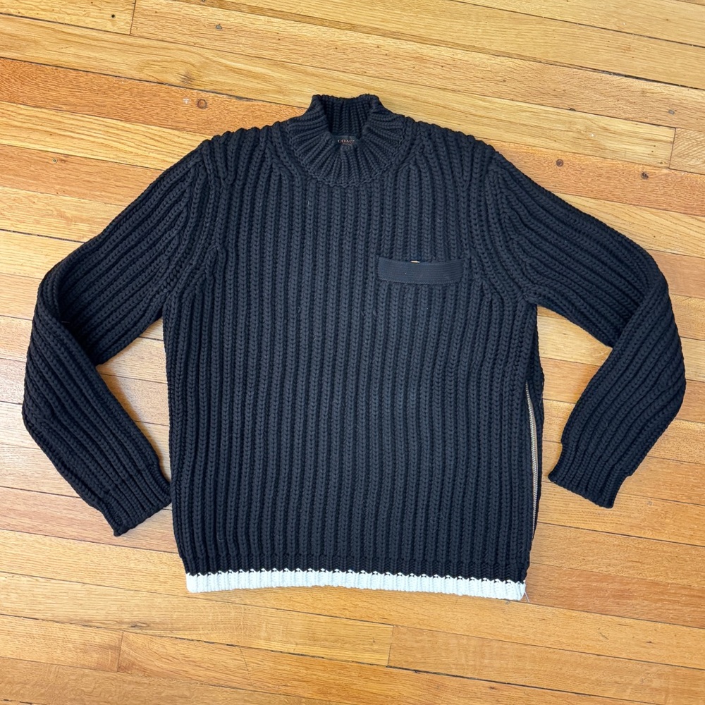 Coach Men's Chunky Rib Mock Neck Sweater with Side Zip - Runway Collection SP15